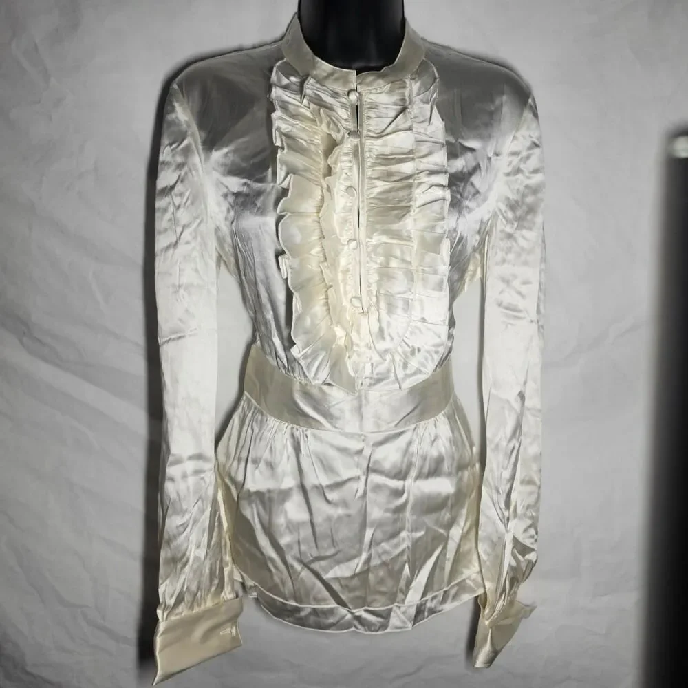 Vintage y2k 90s silk white coquette Victorian vampire top - Picture 2 of 5